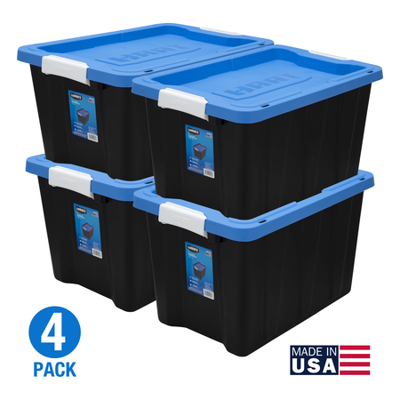 12 Gal Heavy Duty Black Plastic Storage Box- Set of 4