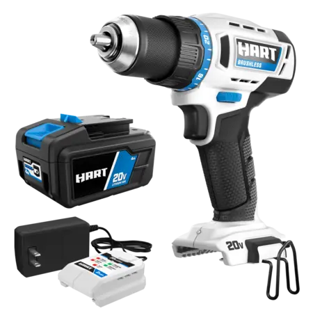 HART 20-Volt Brushless 1/2-inch Drill/Driver, Gen 2 with 4Ah Battery and Charger Starter Kit Bundle