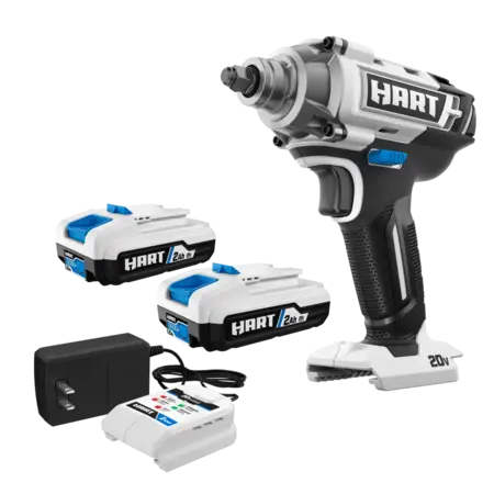 HART 20-Volt Impact Wrench with 2-Pack 2Ah Battery and Charger Starter Kit Bundle
