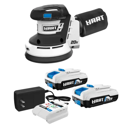 HART 20-Volt Random Orbit Sander with 2-Pack 2Ah Battery and Charger Starter Kit Bundle