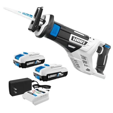 HART 20-Volt Reciprocating Saw with 2-Pack 2Ah Battery and Charger Starter Kit Bundle