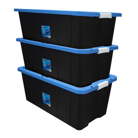 40 Gal Heavy Duty Black Plastic Storage Box- Set of 3