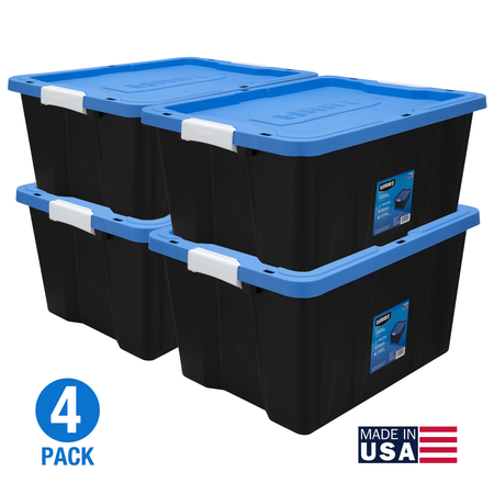 17 Gal Heavy Duty Black Plastic Storage Box- Set of 4