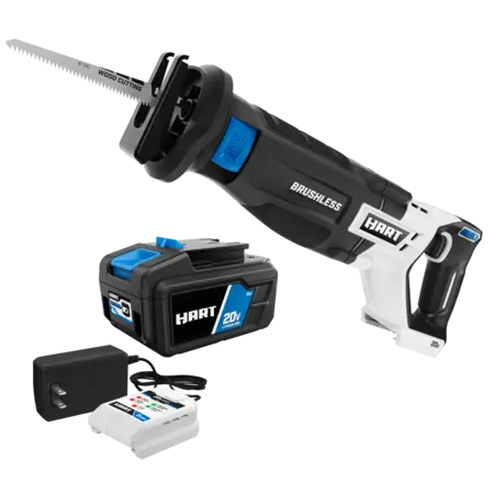 HART 20-Volt Brushless Reciprocating Saw with 4Ah Battery and Charger Starter Kit Bundle