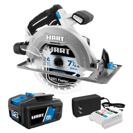 HART 20-Volt Brushless 7-1/4 Inch Circular Saw with 4Ah Battery and Charger Starter Kit Bundle