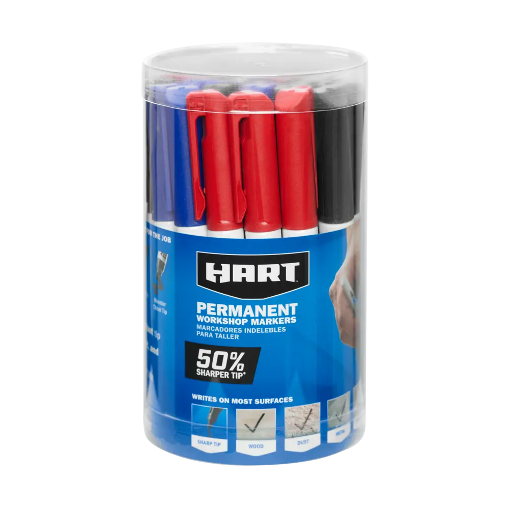HART Sharp Tip Permanent Markers, 24-Pack, Black, Red and Blue - HART Tools