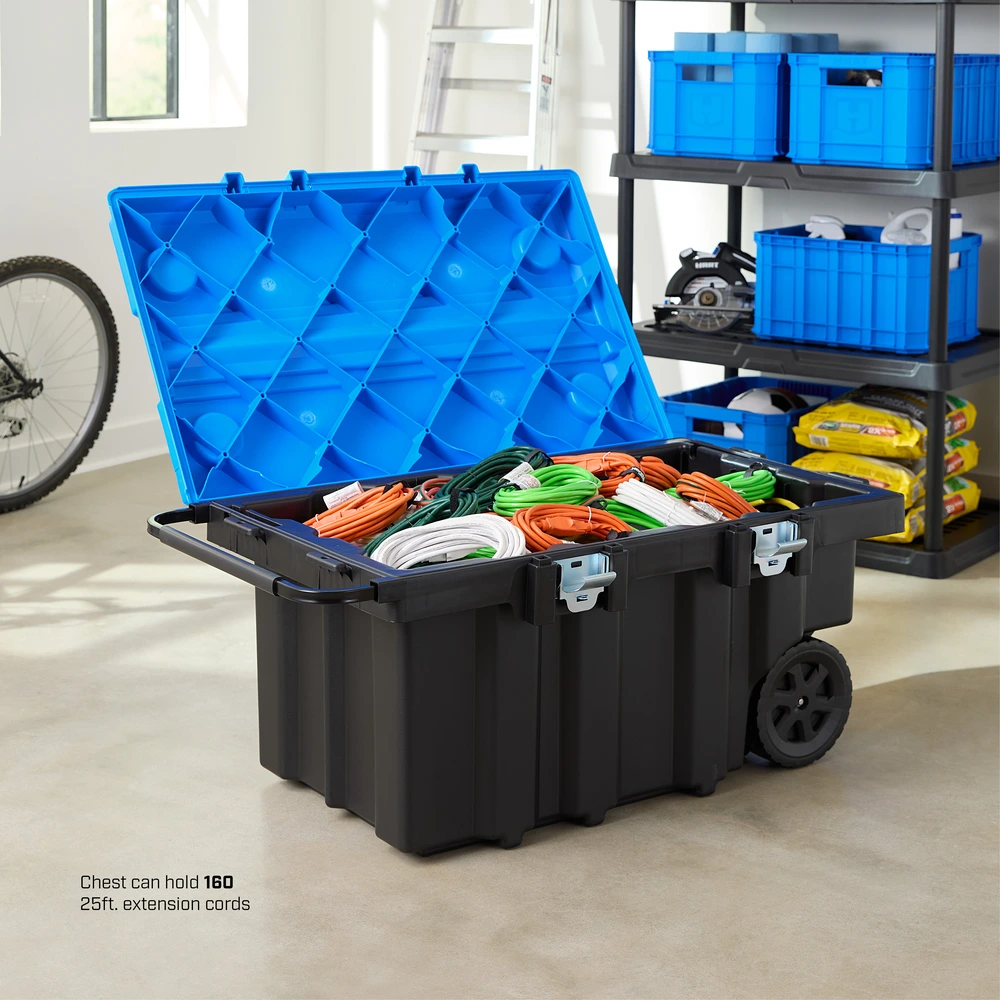 HART 50 Gallon Rolling Plastic Storage Bin Container with Pull