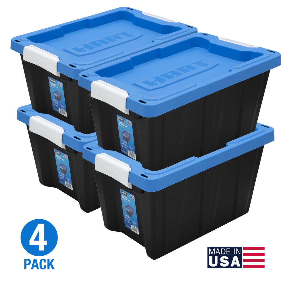 5 Gal Heavy Duty Black Latching Plastic Storage Box- Set of 4