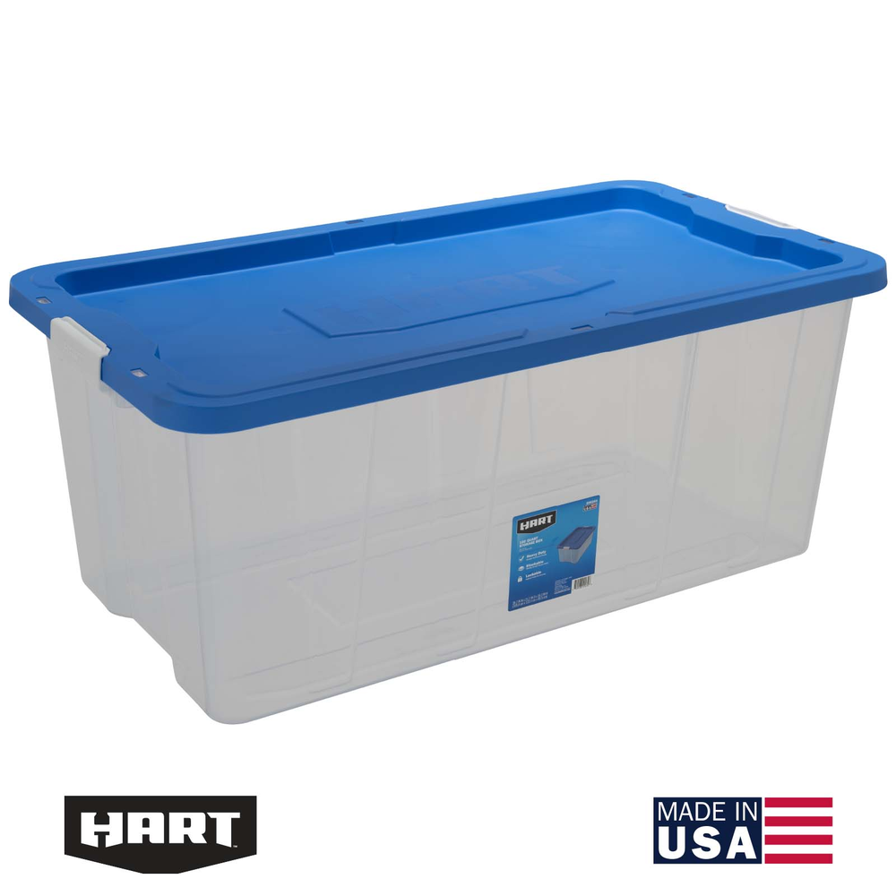 160 Qt Clear Latching Plastic Storage Tote with Blue Lid - Set of 3banner image