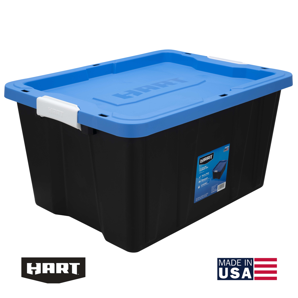 Hart - 200 Quart Clear Latching Rolling Plastic Storage Bin, Clear Tote/Blue Lid, Set of 2