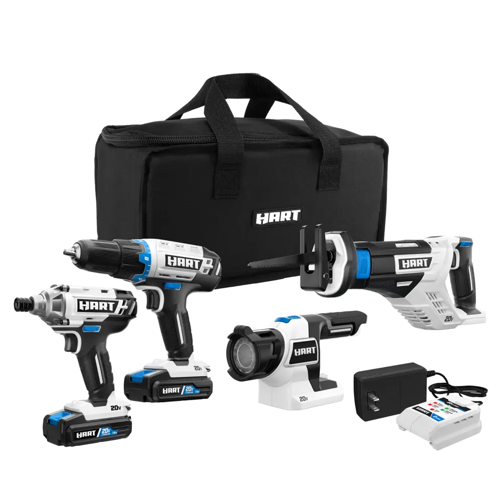 20V 4-Tool Combo Kit (1/2" Drill/Driver, Impact Driver, Reciprocating Saw, LED Light, (2) 1.5Ah Lithium-Ion Batteries)