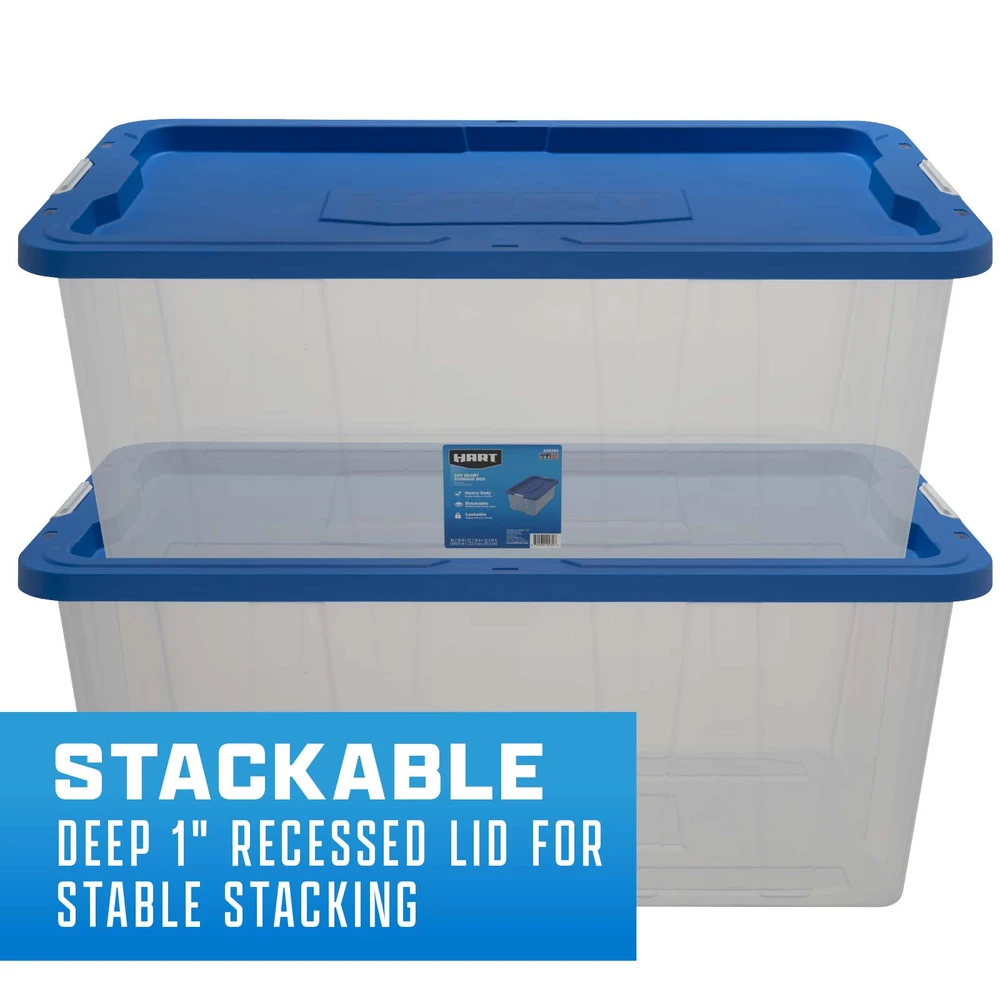 200 Qt Clear Rolling Plastic Storage Tote with Blue Lid - HART Tools