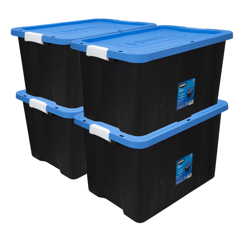 27 Gal Heavy Duty Black Latching Plastic Storage Tote Box, Set of 4