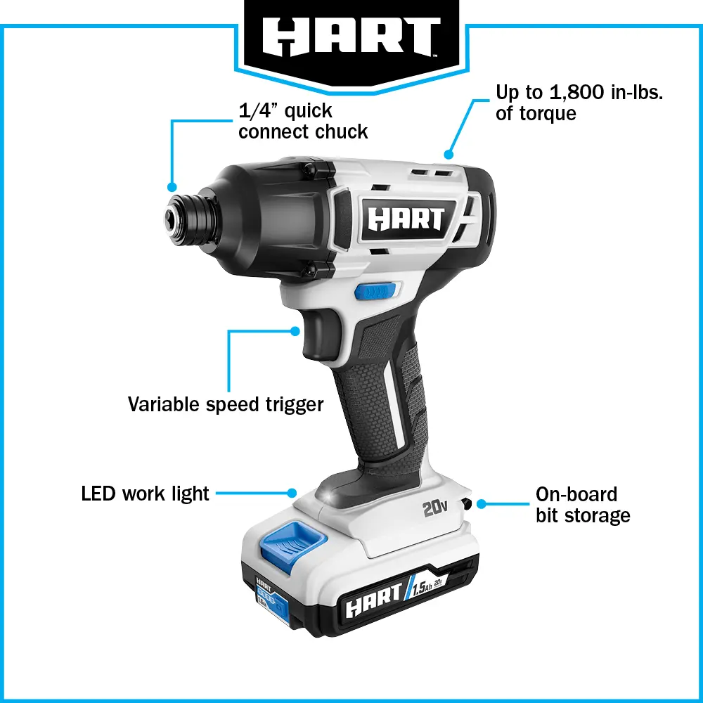 HART 20V Cordless Impact Driver Kit (HPID01B) for sale online
