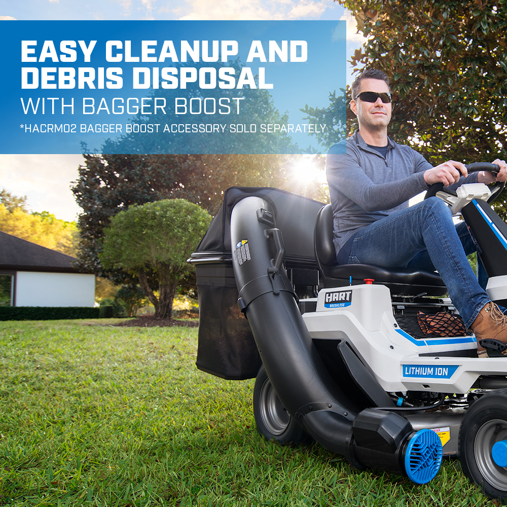easy cleanup and debris disposal with bagger boost