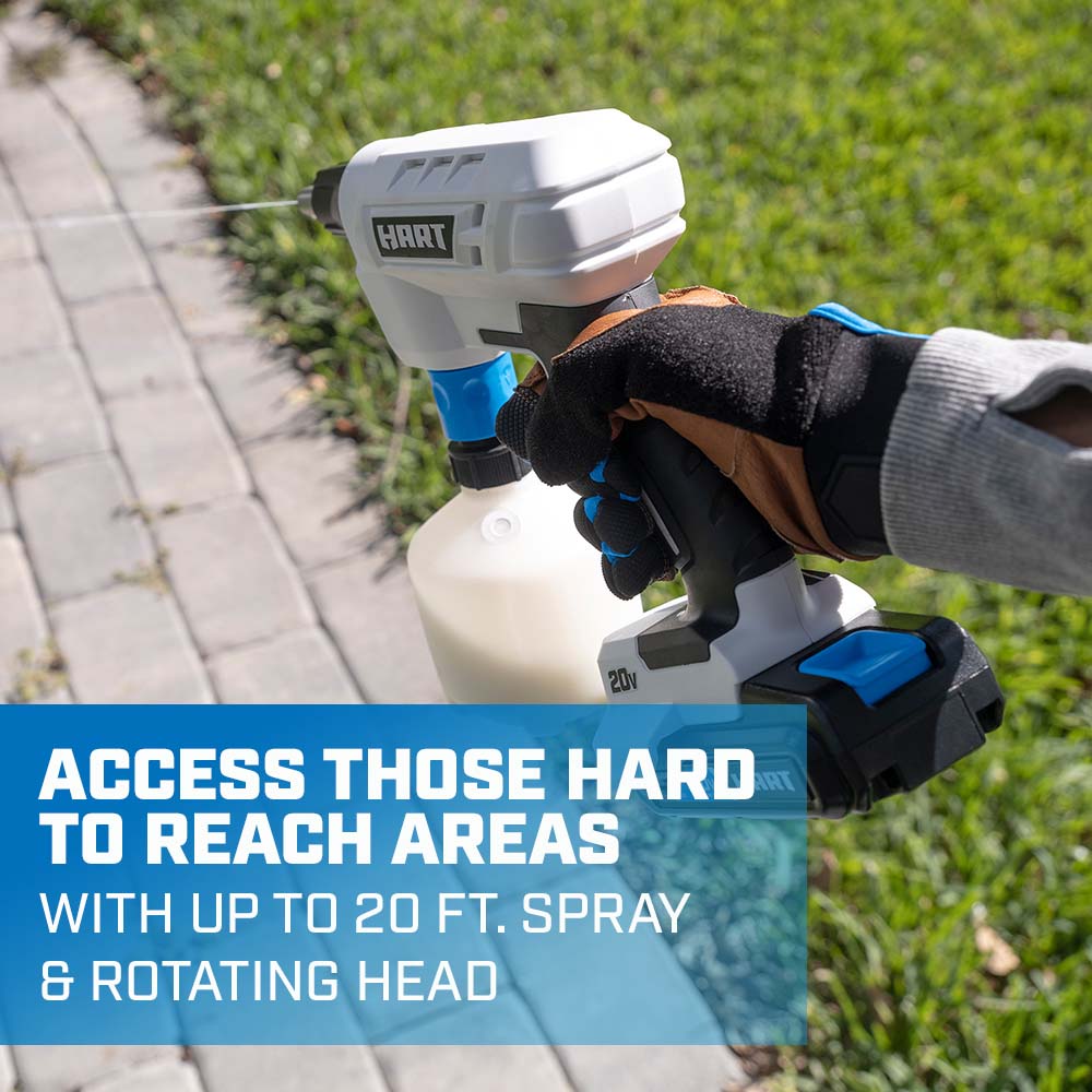 Access those hard to reach areas with up to 20 ft spray and rotating head
