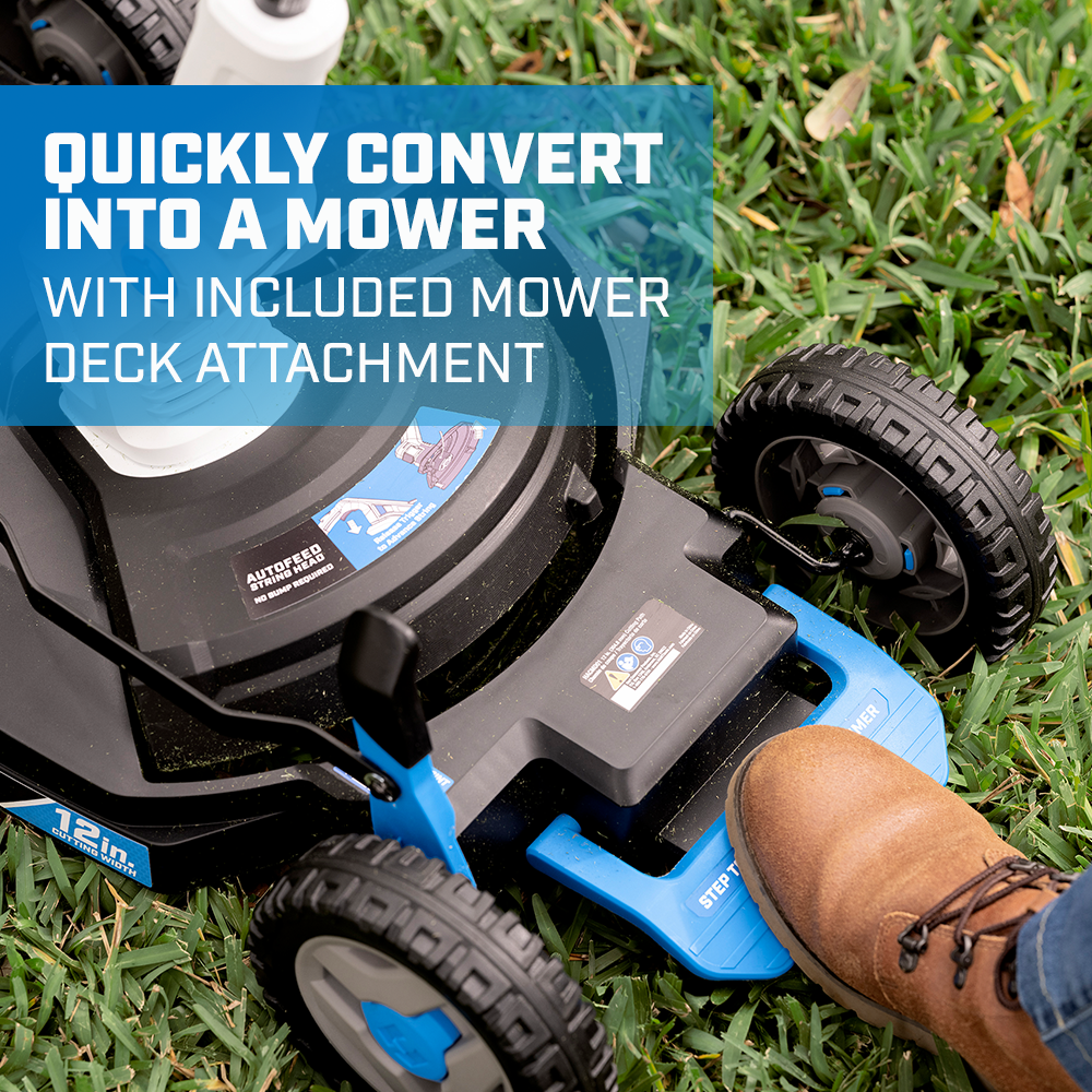 Quickly Convert into a Mower with Included Mower Deck Attachment