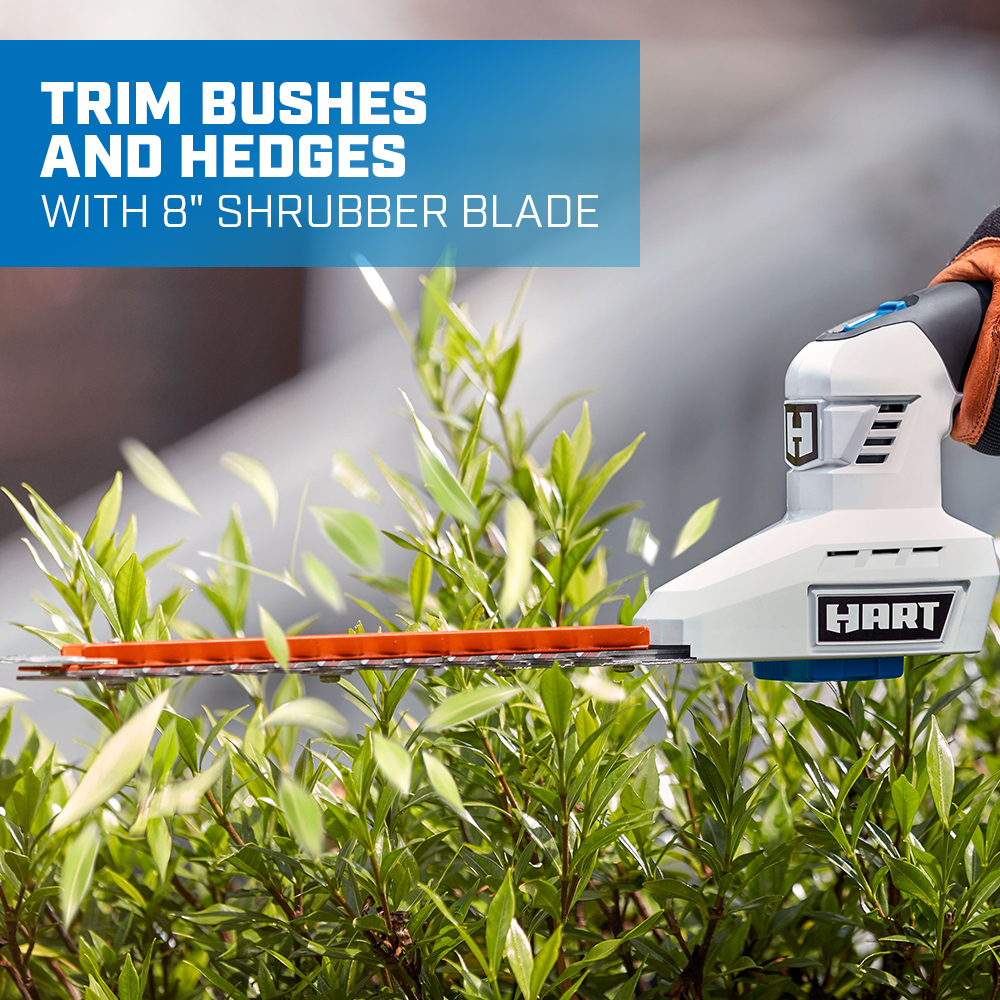 Trim bushes and hedges with 8" shrubber blade