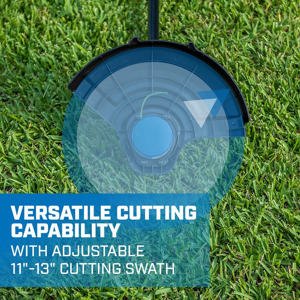 versatile cutting capability with adjustable 11"-13" cutting swath