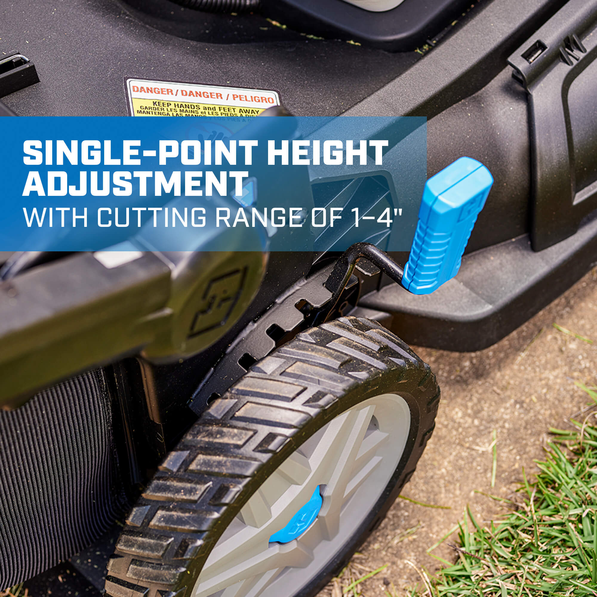 single-point height adjustment with cutting range of 1-4"