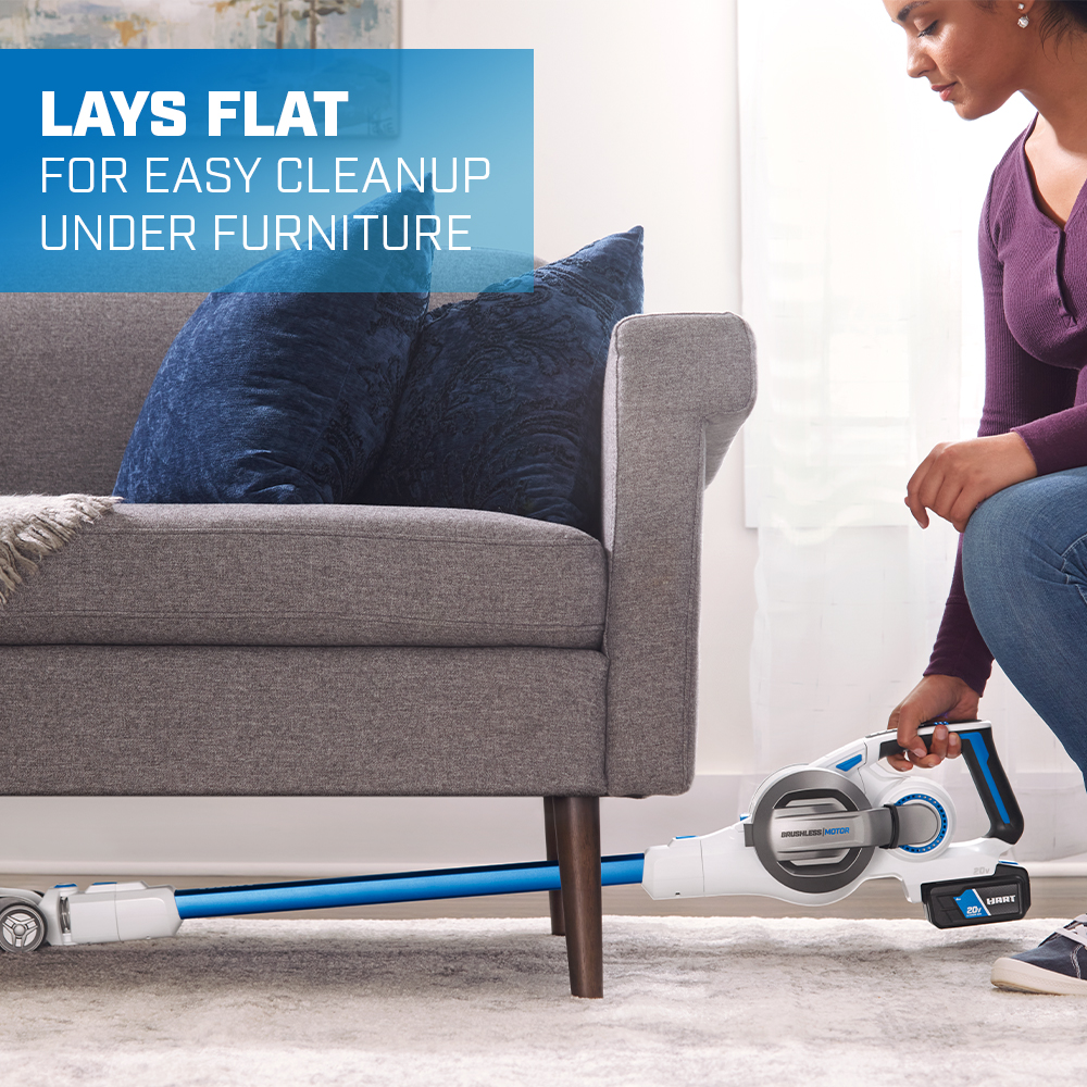 Lays flat for easy cleanup under furniture