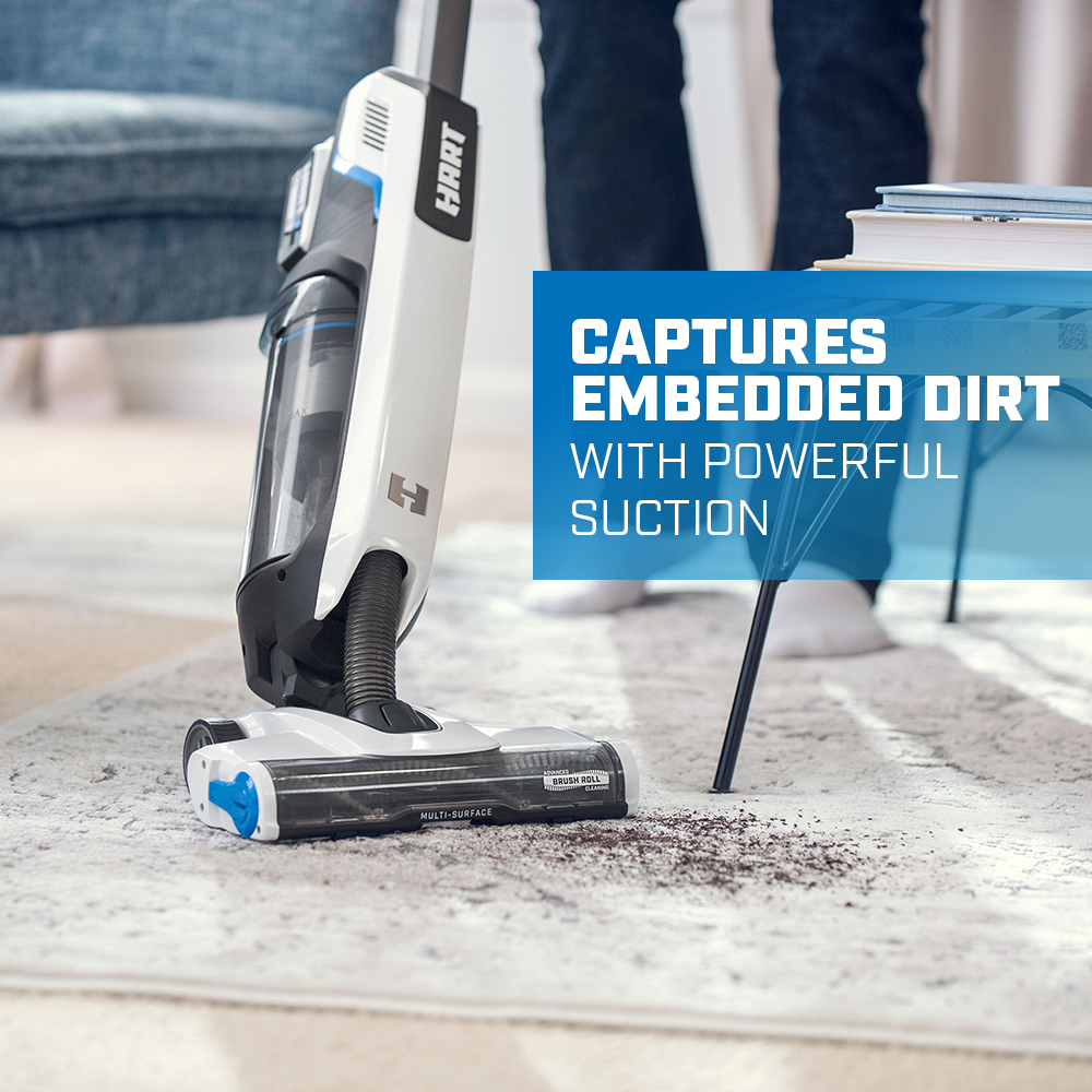 captures embedded dirt with powerful suction