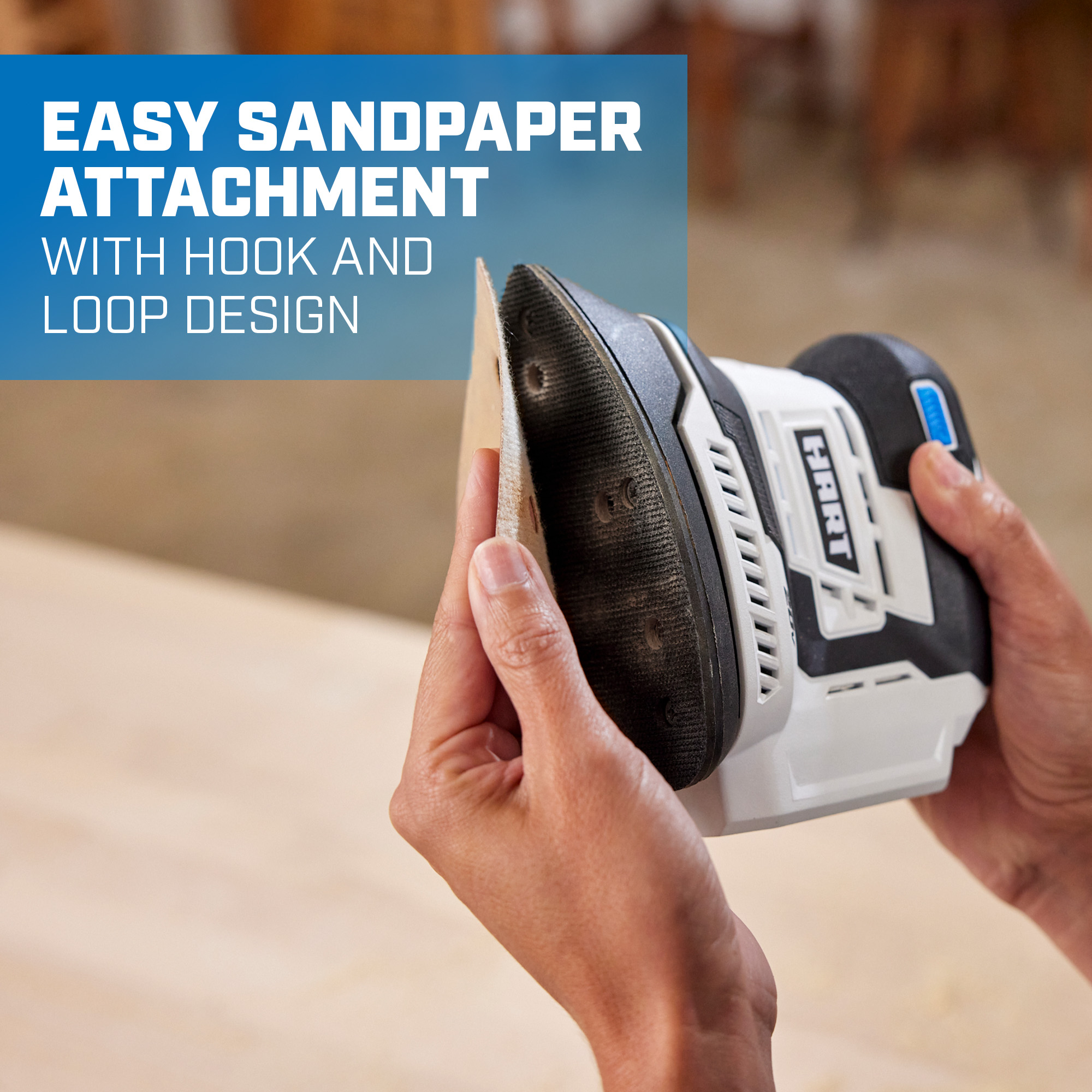 easy sandpaper attachment with hook and loop design