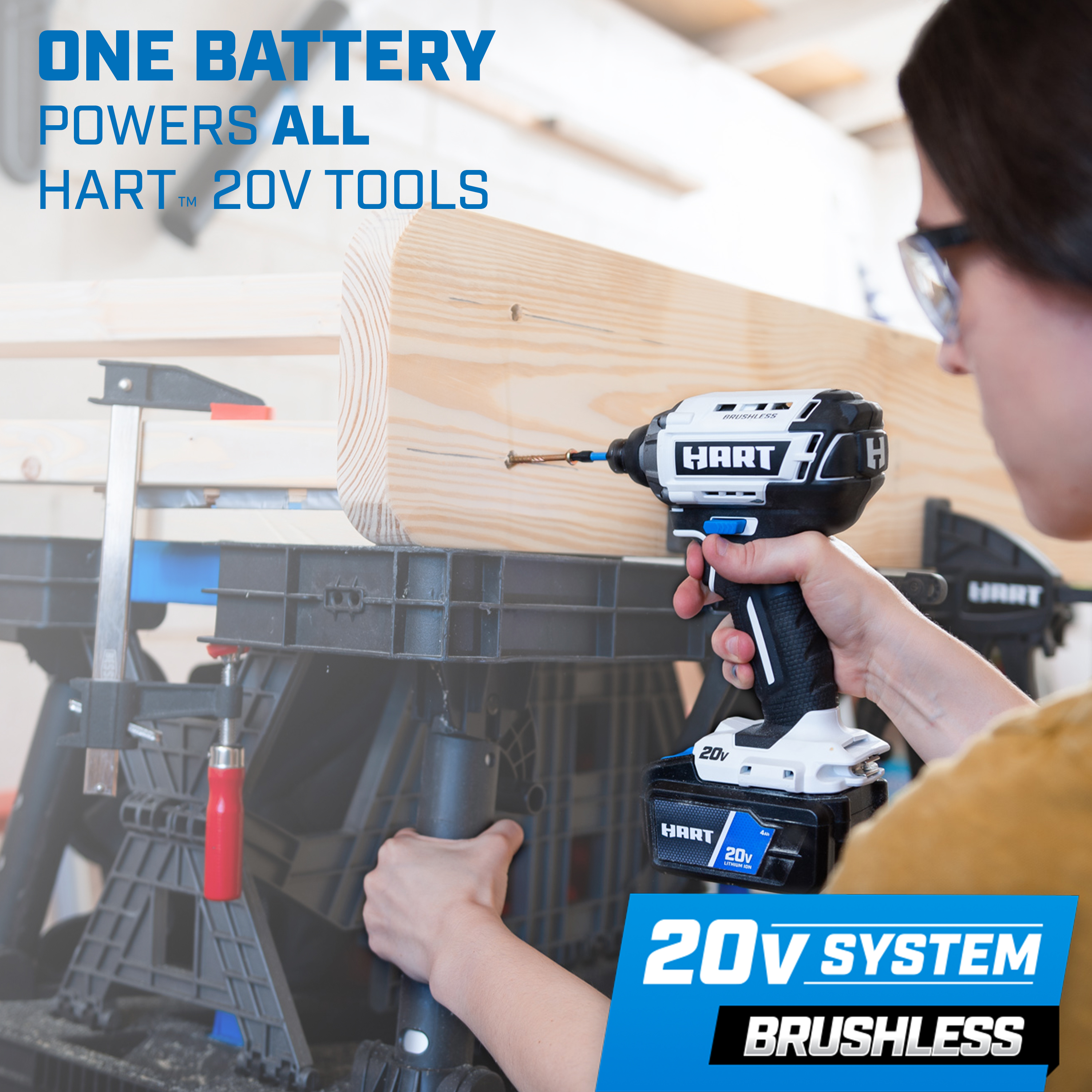 one battery powers all hart 20v tools