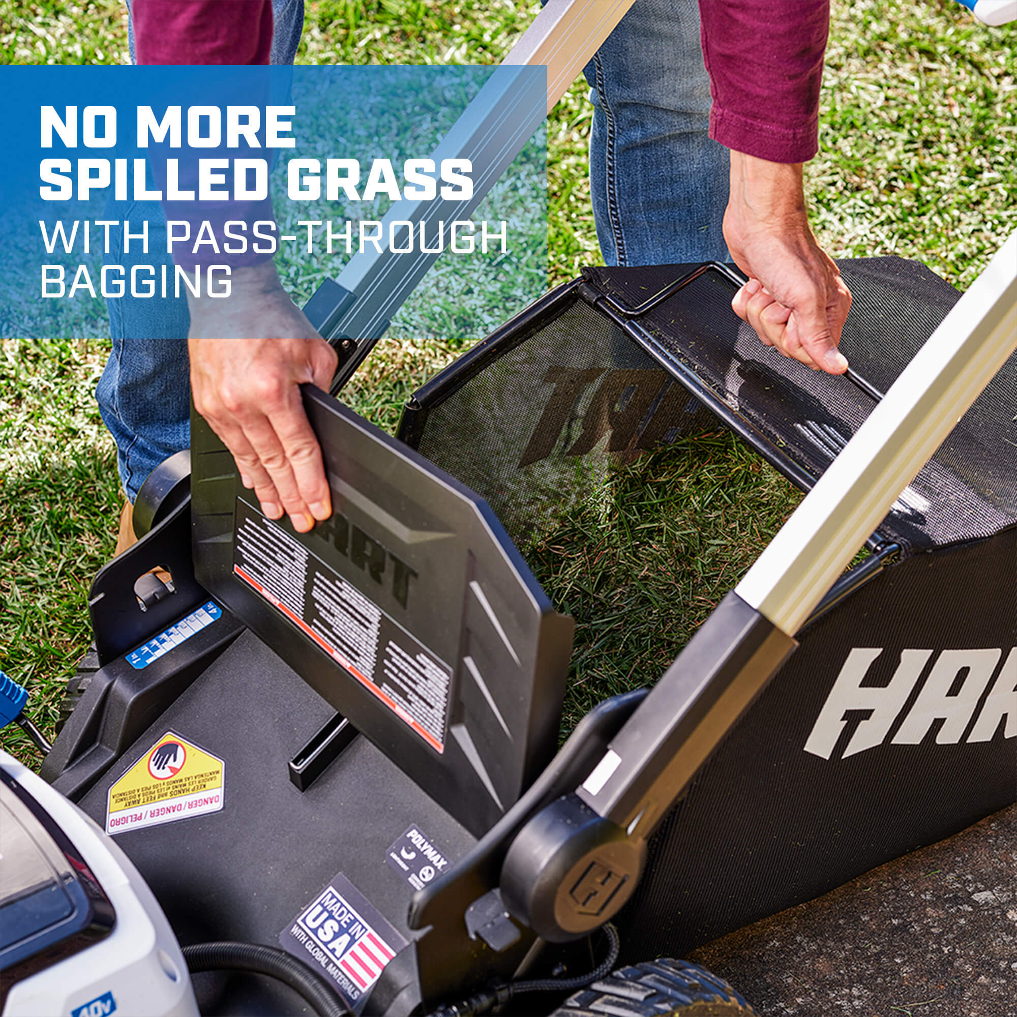 no more spilled grass with pass-through bagging