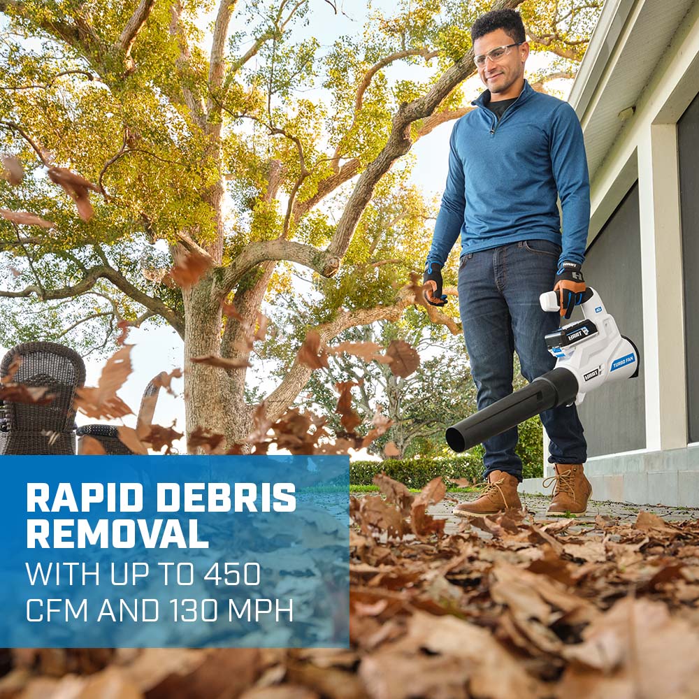 rapid debris removal with up to 450 cfm and 130 mph
