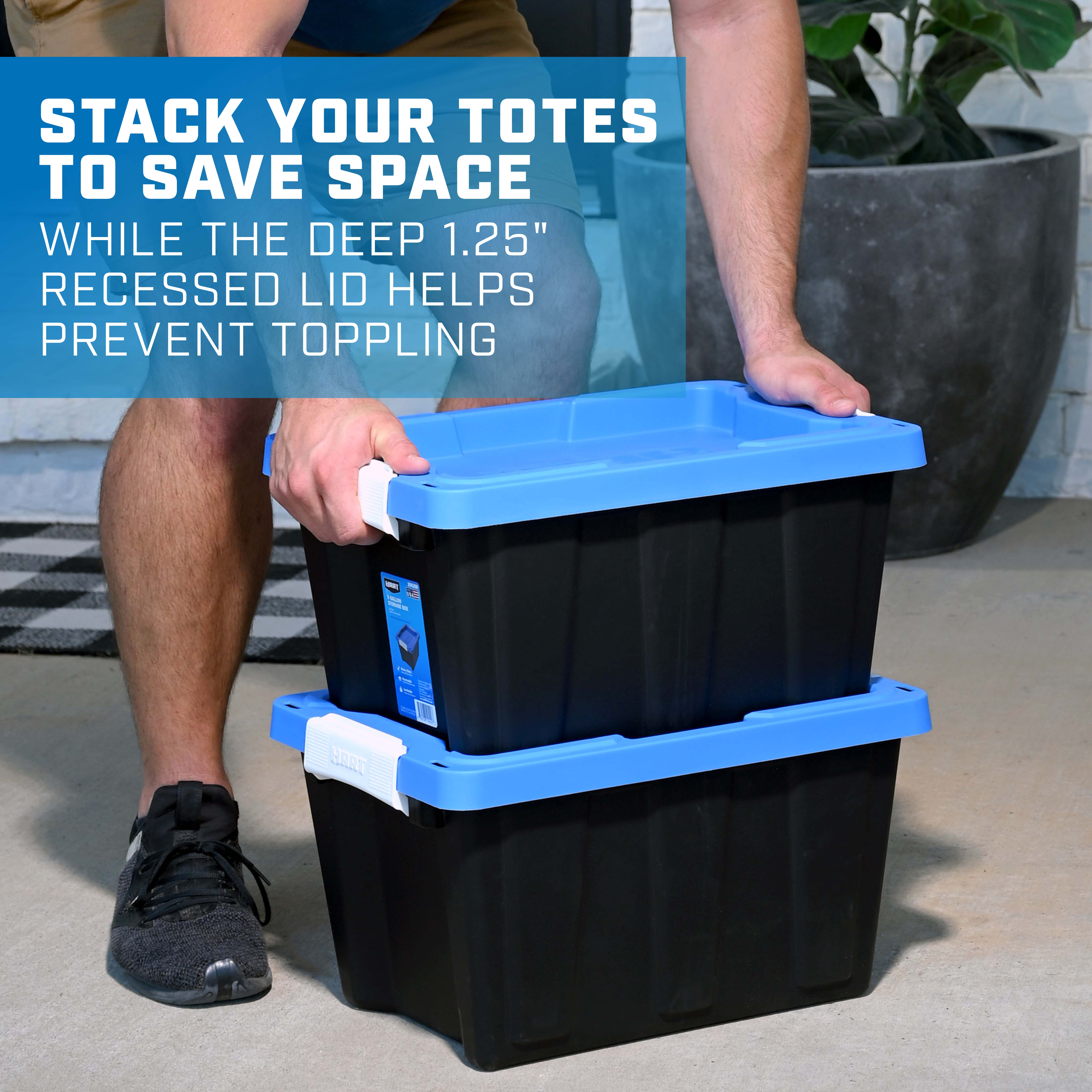 stack your totes to save space while the 1.25" recessed lid helps prevent toppling