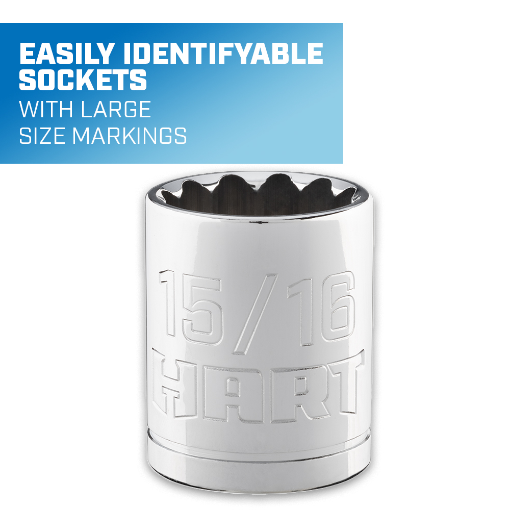 easily identifiable sockets with large size markings 