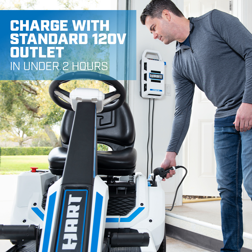 charge with standard 120v outlet in under 2 hours