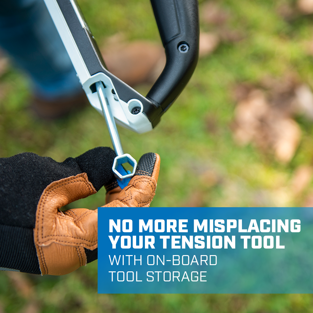 No more misplacing your tension tool with on-board tool storage
