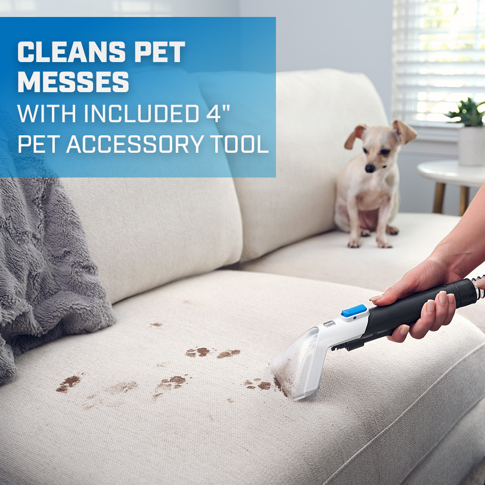 cleans pet messes with included 4" pet accessory tool
