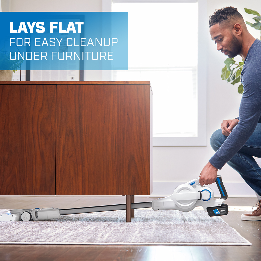 Lays flat for easy cleaning under furniture