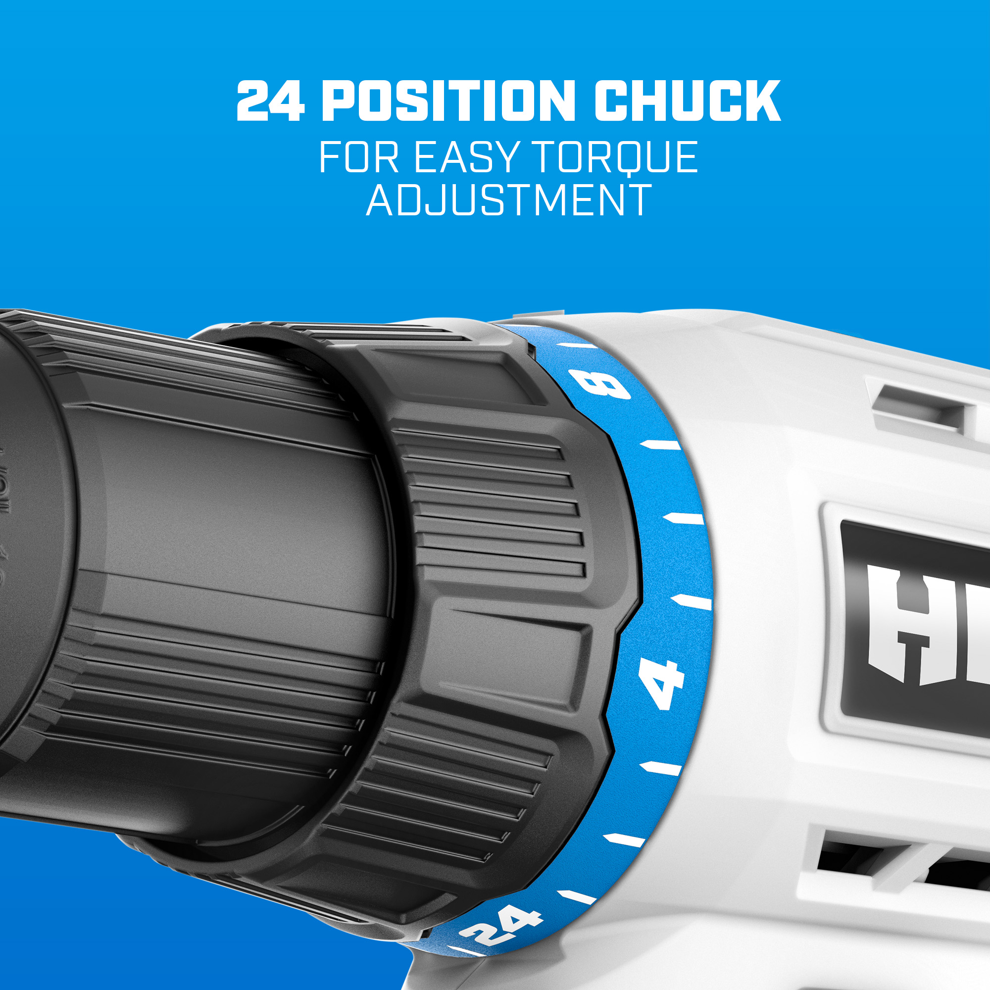 24 position clutch for easy torque adjustment