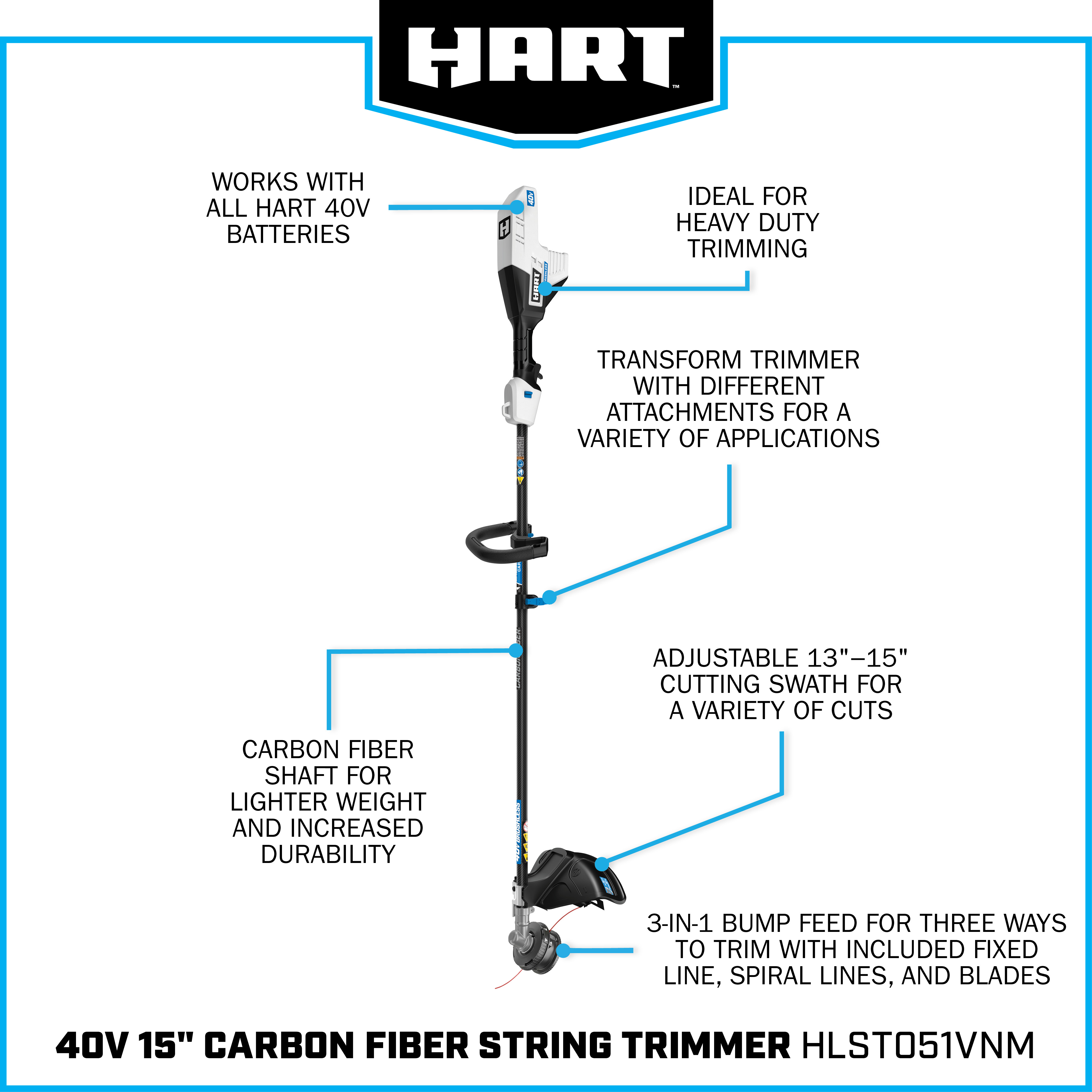 40V Brushless 15" Carbon Fiber String Trimmer - Attachment Capable