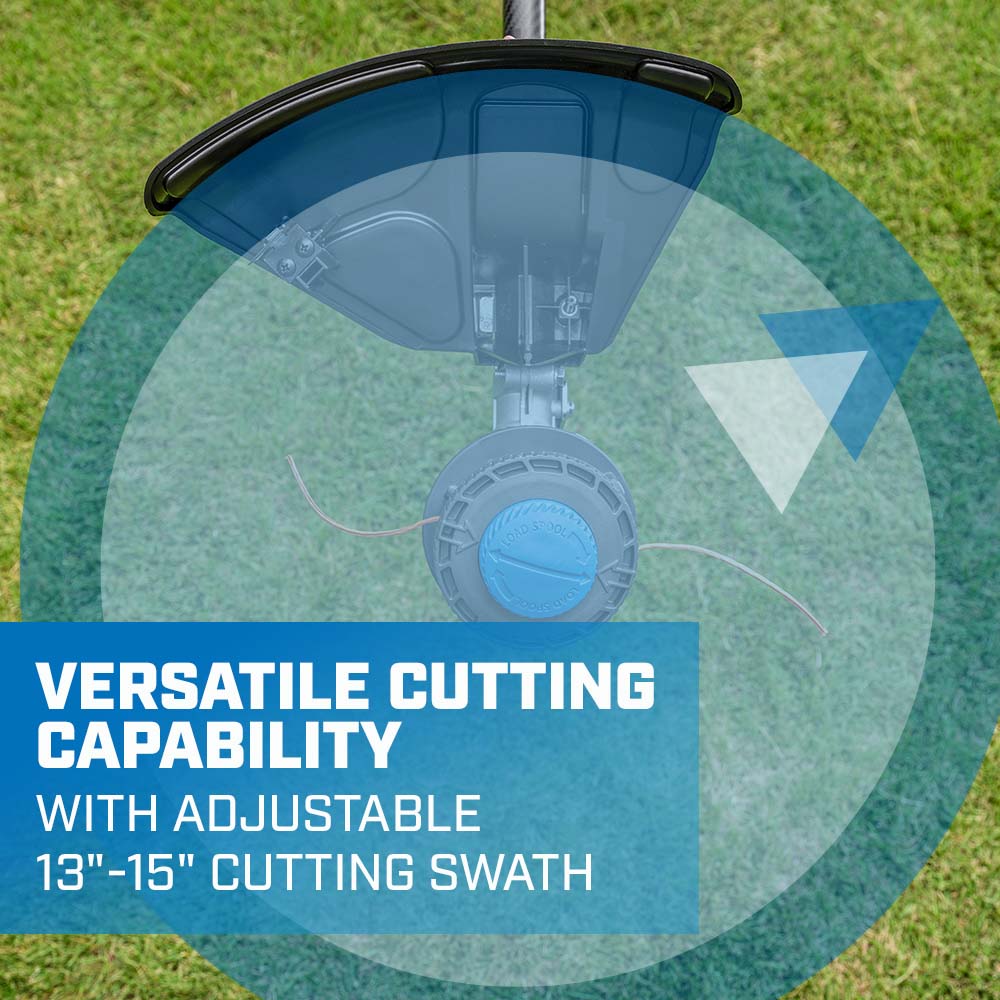 versatile cutting capability with adjustable 13"-15" cutting swath 