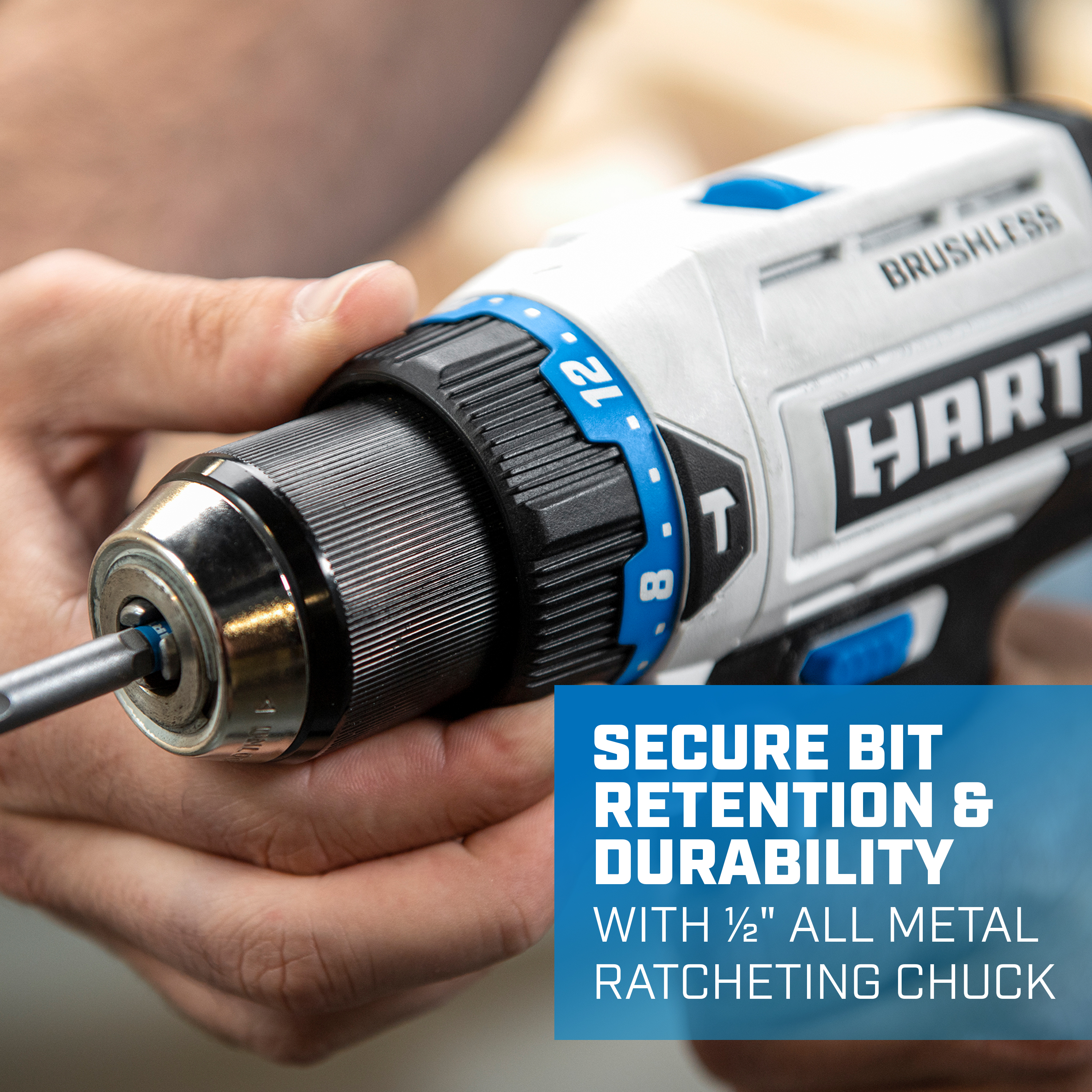 Secure bit retention & durability with 1/2" all metal ratcheting chuck