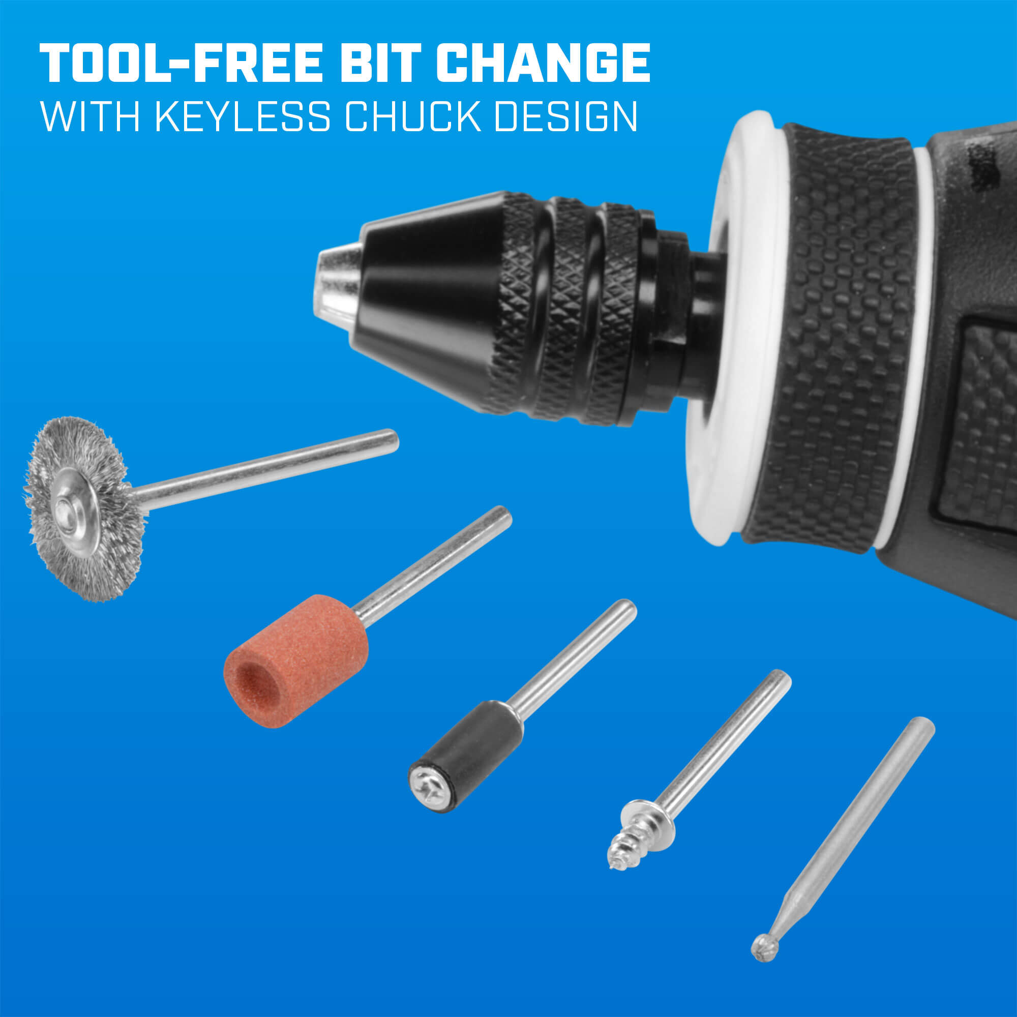 tool-free bit change with keyless chuck design