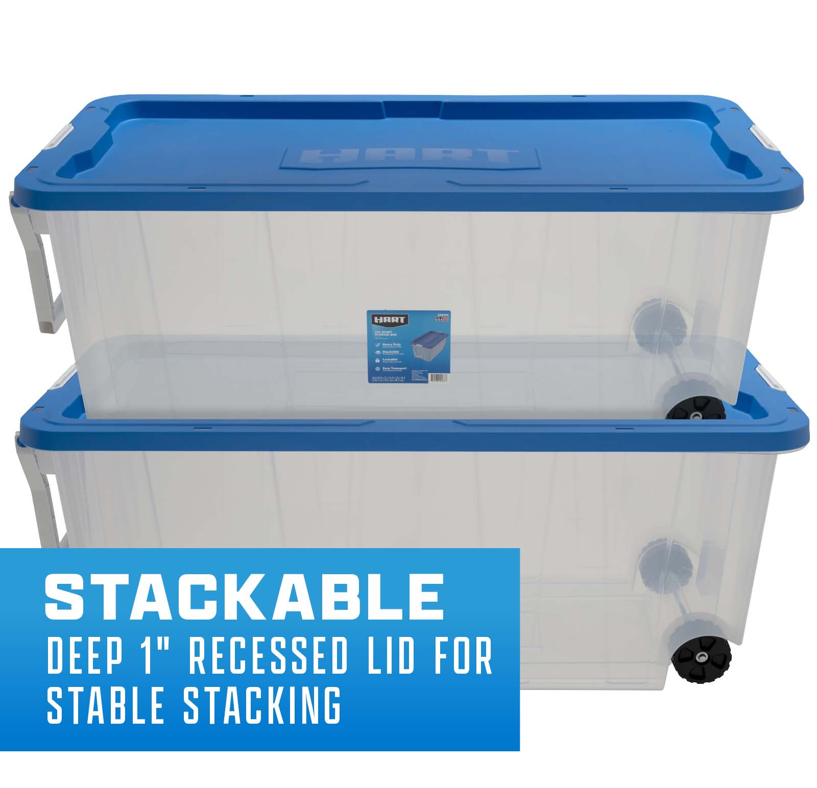 Stackable deep 1" recessed lid for stable stacking