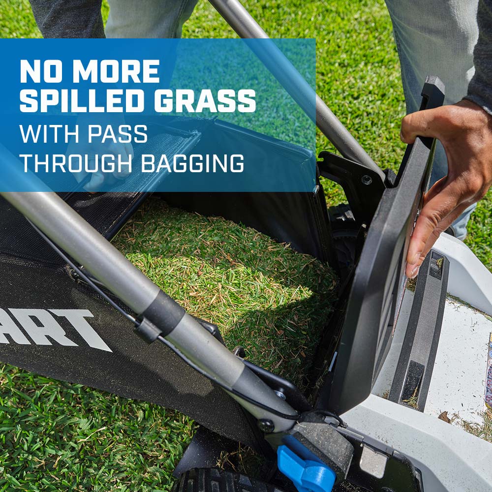 no more spilled grass with pass through bagging