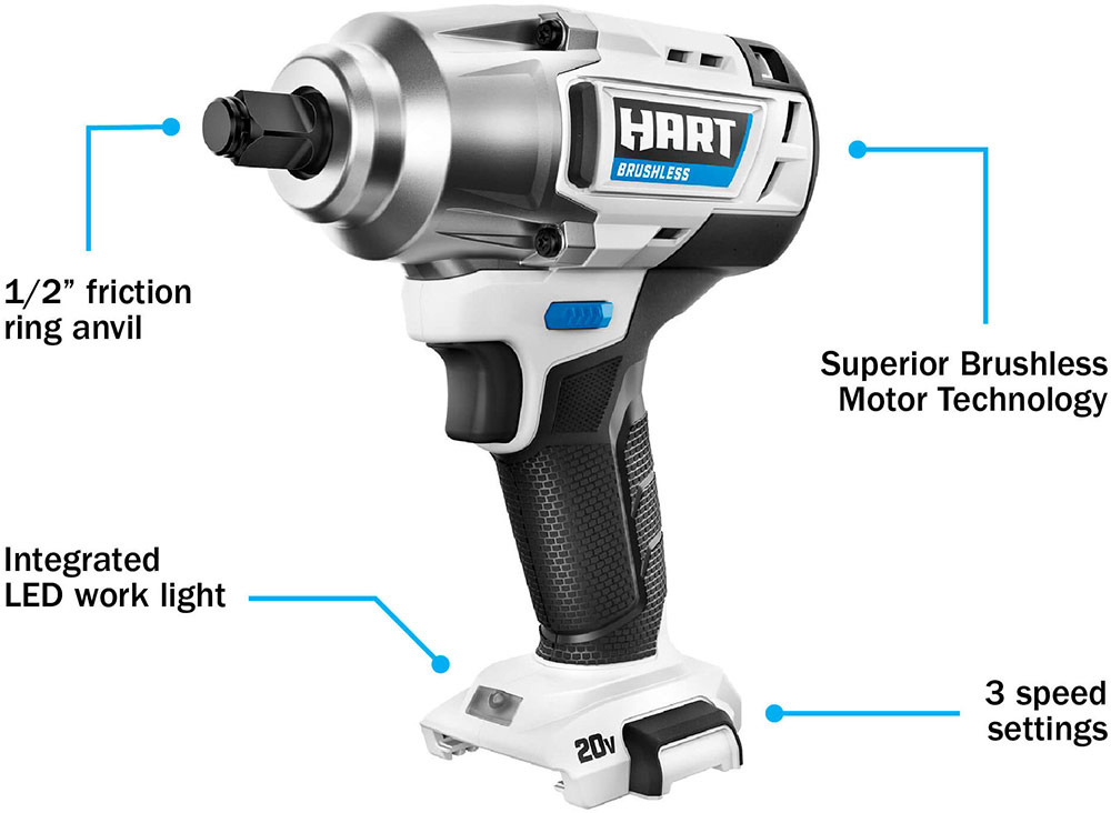 20V 1/2" Brushless Impact Wrench Features